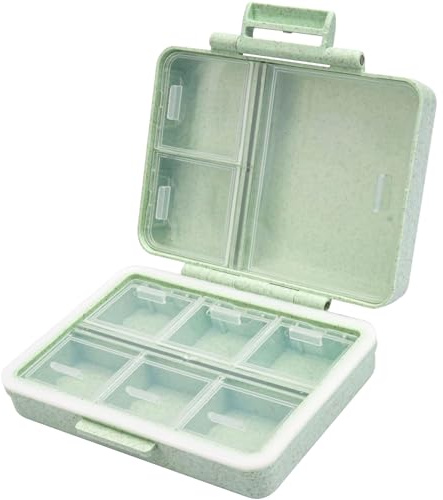 Wopanxye Portable Travel Pill Organizer, 9 Compartments Personal Pill Case | Made from Wheat-Straw Fiber, Daily Small Vitamin Box Dispenser for Pocket Purse, to Hold DHA Supplements Fish Oils, Green