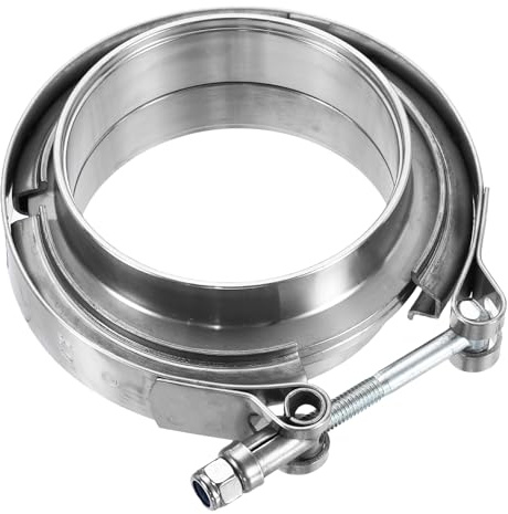 sourcing map V Band Clamp with Flange 3 Inch 304 Stainless Steel Male Female V-Band Exhaust Clamp Flange Kit for Auto Downpipe Exhaust System, Silver