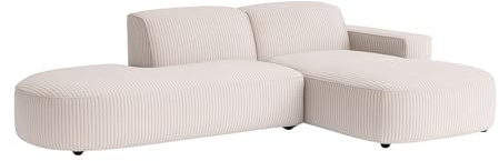 Kaiser Möbel - Ecksofa mit Wohnlandschaft, Eckcouch L-Form, Sofa 3-sitzer, Polstersofa, Bequemes Couch mit Ottomane für Wohnzimmer, Relaxsofa, Stilvolles Cord Poso, Cursal Atelier, Beige, Rechts