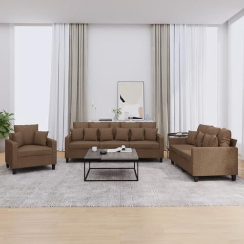 mtlskopl 3-TLG. Sofagarnitur mit 21 Kissen Braun Stoff 78 x 77 x 80 cm Modernes Design Robust und Bequem für Wohnzimmer Esszimmer kleine Räume