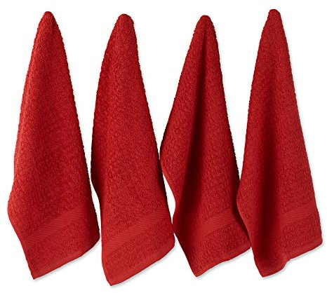 DII Waffle Dishtowel Set, Cotton, Solid Red, 15x26