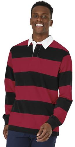 Charles River Apparel Unisex Rugby Shirt, Mens and Womens Cotton Jersey with Classic Stripe Design, Black/Red, X-Large