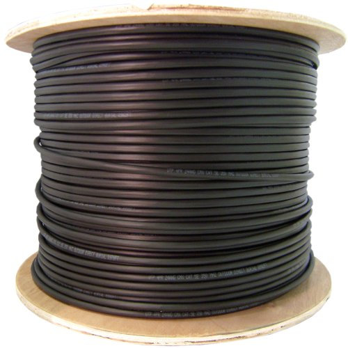 GadKo Direct Burial/Outdoor Rated Shielded Cat6 Black Ethernet Cable, Round, Solid, 23 AWG, Spool, 1000 foot