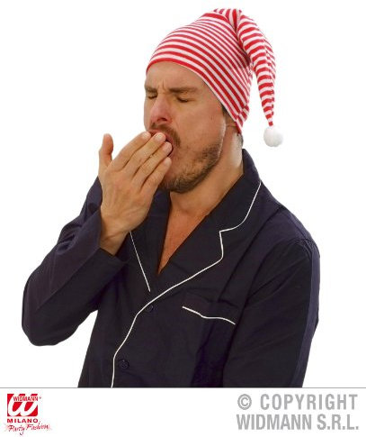 SCHLAFMÜTZE MIT BOMMEL, rot/weiß