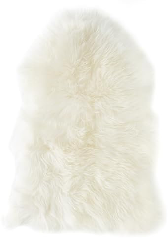 -LUXOR- living Lammfell Schaffell Echt, Fellteppich, Fell für Stühle, Schaffell Teppich, Bettvorleger Schlafzimmer, 50 mm Florhöhe, 60 x 85 cm Weiß