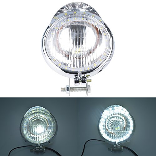 KaTur Universal4.5 Motorrad Scheinwerferlampe Retro Klare Linse Seite Montiert Single Scheinwerfer Glühlampe (Silber Gehäuse)
