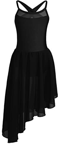 iiniim Kinder Mädchen Ballettkleid Ballett Trikot Leotard Ballerina Latein Tanzkleid mit Asymmetrisch Rock Gymnastik Turnanzug Gr.98-176 Schwarz 158-164