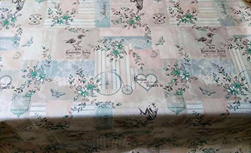 2 meters Long (200 x 140cm) PVC Plastic table cloth 6 Seater Size Home Sweet Natural Cream Duck Egg Blue wipe clean textile backed Oil Vinyl Table Cloth Protector Birds Butterfly Hearts Love