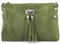 Made in Italy Damen Leder Clutch Tasche Messenger Bag Henkeltasche Wildleder Handtasche Umhängetasche Ledertasche Schultertasche Beuteltasche Fransen Cross-Over Grün