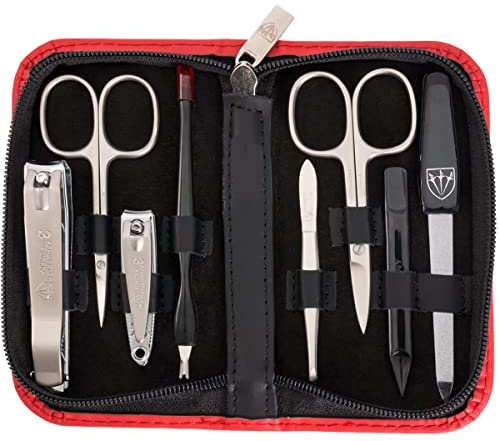 3 Swords Germany - brand quality 8 piece manicure pedicure grooming kit set for professional finger & toe nail care scissors clipper fashion leather case in gift box, Made by 3 Swords (6622)