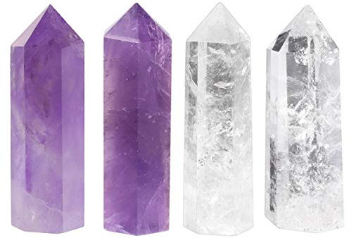 mookaitedecor Cristal de Roche,Améthyste Pierre Cristal Naturelle,Baguette Pointe de Cristaux Pierres Guerison