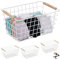 Relaxdays 4 Cestas Metálicas Rejilla Alambre con Asas Madera, Canasto Almacenaje Rectangular, 16x31x21cm, Blanco