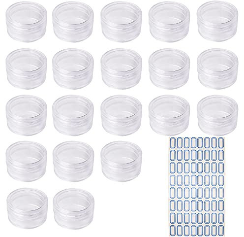 20 Stücke Kosmetik Probe,5 g Rund Kosmetik Dosen Kunststoff Dosen Mini Dosen mit Schraubverschluss Transparente Leer Döschen Mit Aufkleber