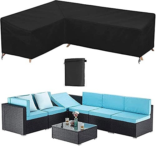 L-Form Abdeckung für Gartenmöbel, Schutzhülle Cover Eckbank Für Gartenmöbel Abdeckung, 210D Abdeckplane Für Gartenmöbel L-Form, mit Aufbewahrungstasche, Schwarz (Size : Left L 192x260x82cm)