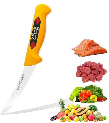 Solingen Eikaso Cuchillo profesional (cuchillo de deshuesar curvado 13 cm amarillo), adecuado como cuchillo de carnicero, cuchillo de carne, cuchillo de carnicero, cuchillo de deshuesar