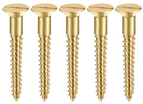 sourcing map 50 Stück Holzschrauben M4 x 30mm Flachkopf Blechschraube aus Messing mit Schlitz