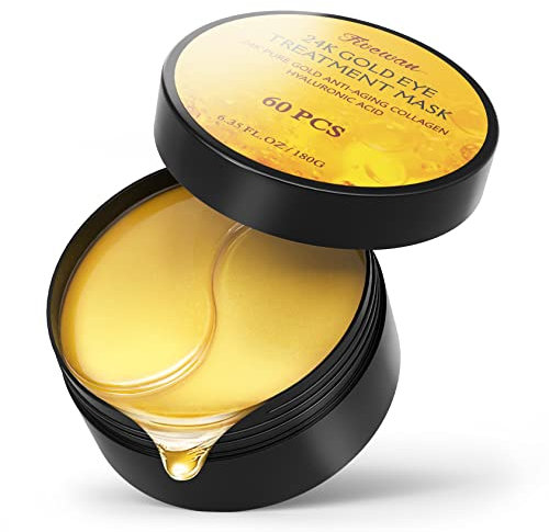 24k Gold Under Eye Patches - 60 Pcs Eye Mask Pure Gold Anti-Aging Collagen Hyaluronic Acid Under Eye Mask for Removing Dark Circles, Puffiness & Wrinkles Refresh Your Skin