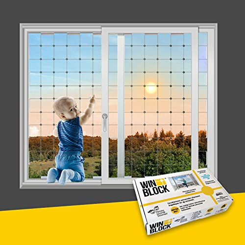 WinBlock Protezioni per finestre per bambini, proteggi i tuoi piccoli con rete regolabile in acciaio rivestito in PVC, si adatta alla maggior parte delle finestre (6,45 mq) - A prova di bambino reso