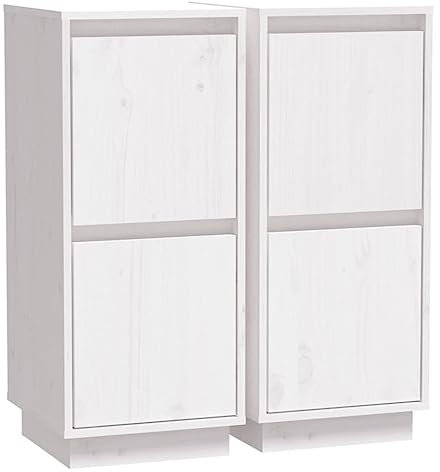vidaXL 2X Sideboard mit 2 Türen Kommode Anrichte Schrank Beistellschrank Mehrzweckschrank Standschrank Holzschrank Weiß 31,5x34x75cm Massivholz Kiefer