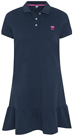 Polo Sylt Damen Polokleid aus Baumwollpiqué mit Volantsaum, Total Eclip, XL