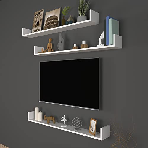 [en.casa] Set de 3 Estantes Flotantes Juego de Baldas Estantería Mural de 3 Piezas para Sala máx. 10 kg/Estante Aglomerado 12 x 120 x 15 cm Blanco