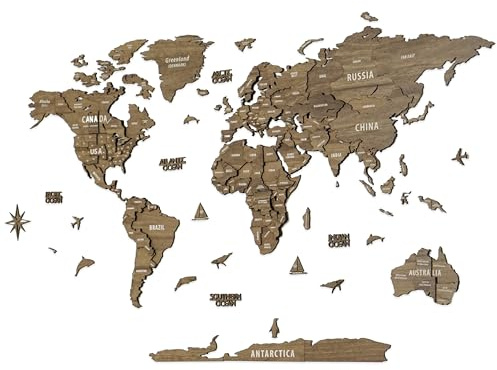 Colorfull Worlds 3D Wooden World Wall Art, Multilayered Travel Wall Art with States and Capitals, Wall Decor For The New House, Office Decor, Birthday Gift (2XL, Vega)