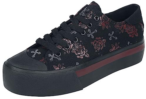 Rock Rebel by EMP Damen Schwarze Plateau Sneaker mit Kreuz und Rosen Print EU40