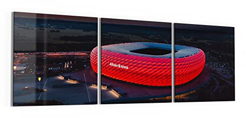DEQORI Glasbilder Acrylglas | Motiv Allianz Arena, München | horizontal 3-teilig 150x50 cm | große XXL Deko | Wandbilder für Wohnzimmer, Schlafzimmer, Flur & Küche | moderne Wanddeko