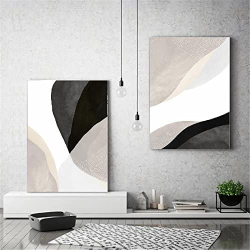 Rumlly Moderne minimalistische schwarz beige abstrakte geometrische Wandkunst Bild Leinwand Gemälde Poster und Drucke für Wohnzimmer Dekor 40 x 60 cm x 2 rahmenlos