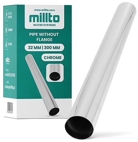 Millto™ Tube plongeur pour tuyau d'évasement 32 mm 300 mm Chromé Rallonge de lavabo Tuyau de réglage Siphon de lavabo