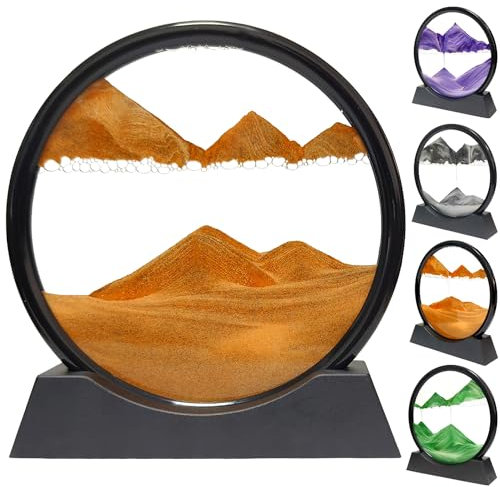 YWQQ Fließende Sandmalerei, Bewegende Sandkunst im Glas,Bewegliche Sandkunst Landschaft, Bewegtes Sandbild, 3D Moving Sand Art für Büro Desktop Dekoration (Orange, 7 Zoll)