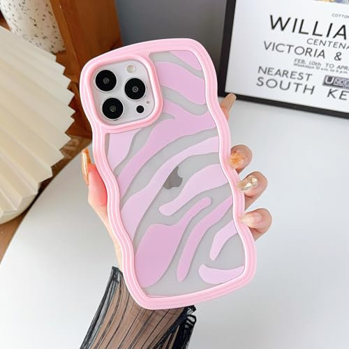 DEFBSC Case for iPhone 13 Pro Max, Cute Curly Wave Frame Clear Case Stripe Aesthetic Design Slim Soft TPU Bumper Transparent Shockproof Protective Case for iPhone 13 Pro Max - Pink