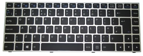 RTDPART Laptop-Tastatur für Bluechip Travelline U13W2 Vereinigtes Königreich UK Schwarz mit hintergrundbeleuchtetem silbernen Rahmen Neu