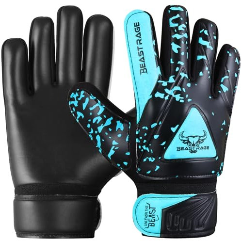 BEAST RAGE Gants de Gardien de But pour Enfants,Gants de Gardien de But pour Enfants avec Double Support de Poignet (Aqua, Size 8 (M/L))