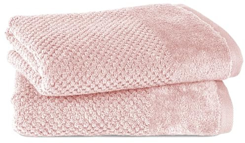 Pure Label 2-TLG. Handtücher Set mit Aufhängeschlaufen aus 100% Baumwolle, saugstark, weich und Oeko-TEX Zertifiziert - 2er Pack Handtücher 50x100 cm aus feinster Baumwolle, Rosa
