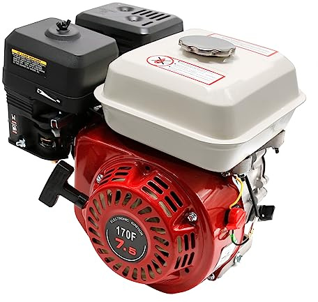Qrooviiy Motore a gas a 4 tempi 7.5HP 210cc - Diametro albero 3/4 (19 mm), motore a benzina con avviamento a trazione, GX170F OHV orizzontale raffreddato ad aria per Go Kart, Mini BikeLog