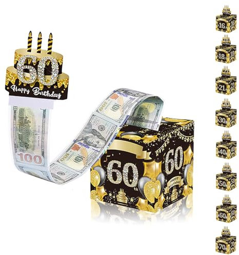 Geldgeschenke Geburtstag Überraschungsbox für Männer Frauen 60 Geburtstag Surprise Box,Schwarz Gold DIY Geburtstag Geschenkverpackung Geldgeschenke Verpackung,Geldgeschenk Happy Birthday Tortendeko