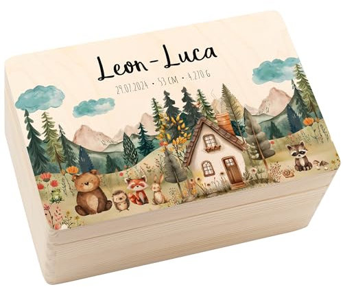 Geschenkfreude Erinnerungsbox Baby Personalisiert - 30x20x14cm - UV-Druck - tolle Baby Aufbewahrungsbox - Erinnerungskiste aus Holz - Baby Weihnachten - Nikolaus Geschenke - Geschenke zur Geburt
