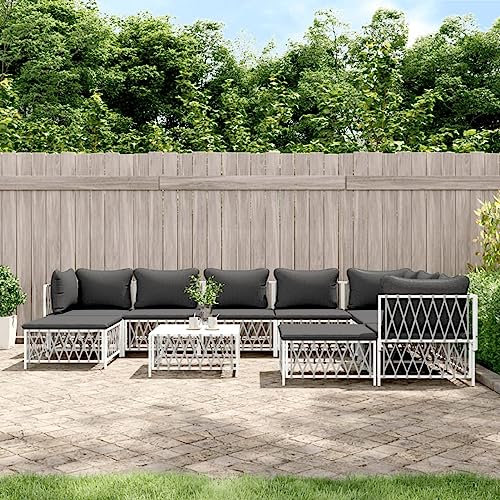 JUDYY 10-tlg. Garten-Lounge-Set mit Kissen Weiß Stahl, Lounge Gartenmöbel Set, Terassenmöbel Wetterfest, Loungemöbel Terrasse, Gartenlounge, Garten Loungemöbel Set, 3186930