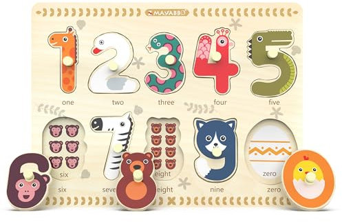 Puzzles for Toddlers 2-4, Wooden Puzzles for Toddlers, Wood Peg Puzzle for Preschool Kids, Number Learning Puzzles Baby Board Puzzle Toys, 1 2 3 Shape Knob Puzzle for Girls Boys 18Months and Up