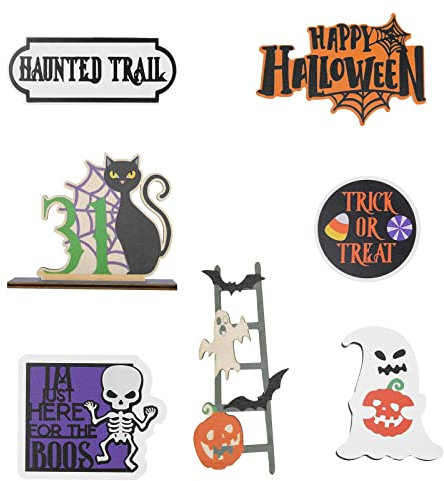 AKTOUR Kuchenplatte Drehbar Holz, Tischdekoration, Bauernhaus, gestuftes Tablett, Dekoration, Halloween, gestreifte Fledermaus, freistehende Fledermaus-Verzierung, gestuftes Tablett (O1-AS Shown, One