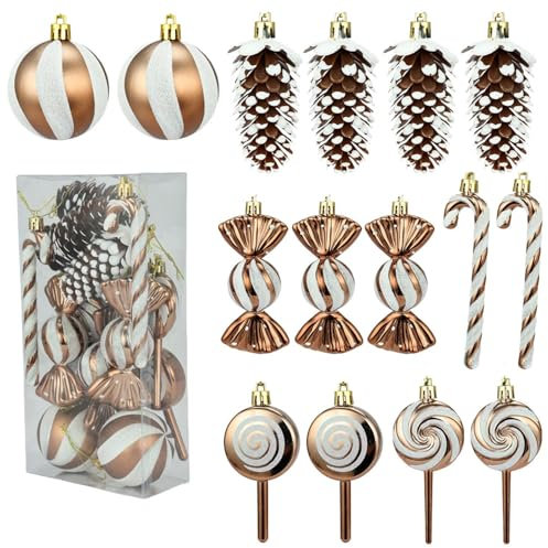 15pcs Weihnachtsdekoration,Weihnachtsbaumschmuck Zuckerstangen und Weihnachtsbaumschmuck lutscher zum Hängen Weihnachtsdeko Anhänger,Christbaumkugeln mit Aufhängeöse für Weihnachtsschmuck (Kupfer)