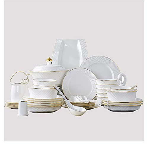Juego de vajilla de porcelana blanca lechosa para el hogar, juego de cuencos de postre, platos de sopa, platos de cena, juego de 60 piezas