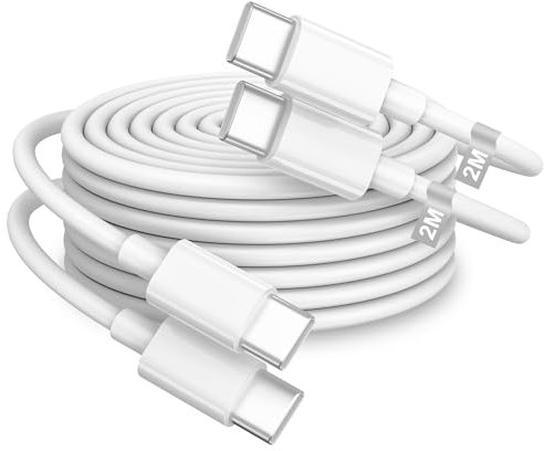 Cable USB C a USB C 2M 2Pack, 60W Cable USB c Carga Rapida A-pple para iPhone 16/16E/15/15 Pro/16 15 Pro Max/15 Plus, Macbook, iPad Pro/Air, AirPods Pro, 2M Cable Cargador Tipo C Carga Rapida 16 15