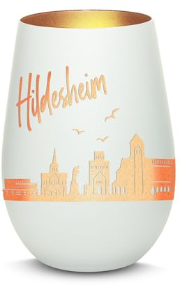 Gravur-Max Windlicht mit 360° Gravur Skyline Hildesheim Deko Glaslicht als tolles Geschenk mit Einer hochwertigen Lasergravur zu jedem Anlass in der Farbe Weiß/Bronze