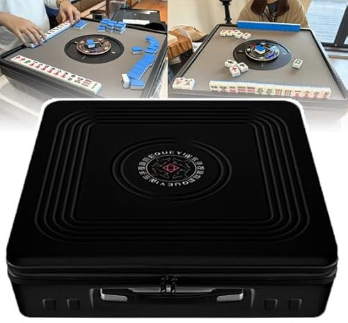 Tragbarer Elektrischer Mahjong-Tisch (Plug-In/Powerbank) + 144 Magnetische Spielsteine, Für Den Chinesischen Und Philippinischen Stil, Automatisch Mischender Mah-Jong-Tisch,Black