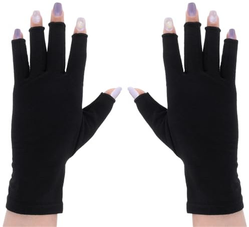 Yuanchu UV Schwarze Handschuhe Nägel, Fingerlose Handschuhe Dünn Anti UV Schutz 2 Größen Frauen Maniküre Kompressions für Fitness Autofahren Radfahren Angeln Onnenschutz Cosplay,L