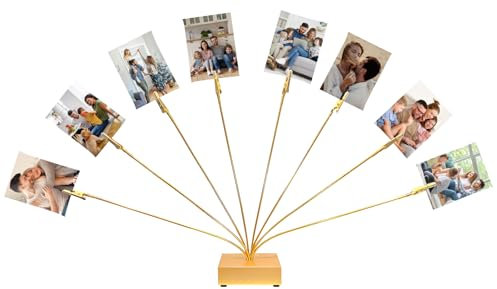 Gold Photo Tree Holder Clip Cube Base,8 - Branch Money Trees Gift Card Holder with Clips,Picture Holder Stand for Christmas Wedding Greeting Birthday Party Gift