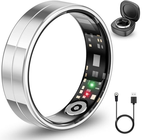 2025 Neuer ultradünner Smart-Ring, überwacht 24/7 Herzfrequenz, SpO2, Schlaf, Körpertemperatur usw. Ringe für Männer und Frauen, Keine Abonnementkosten, Android iOS (Silber Größe 10)