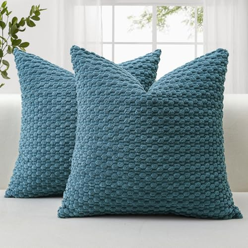 JOTOM 2er Set Cord Kissenbezüge, 3D Bubble Texture Boho Zierkissenbezug Dekorative Sofakissen Dekokissen Kordsamt Kissenbezug Deko Kissenhülle für Couch Sofa Wohnzimmer (50x50cm, Staubiges Blau)